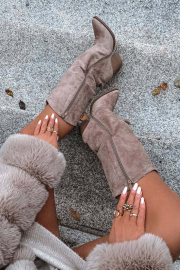 voodriga pika säärega saapad Kauboi saapad kõrge jämeda kontsagaEco Suedeu beeži värvi Sellel onvine 2