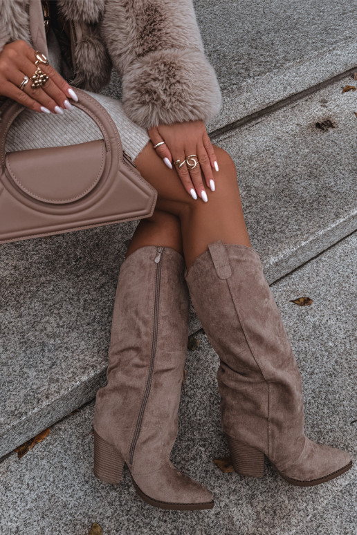 voodriga pika säärega saapad Kauboi saapad kõrge jämeda kontsagaEco Suedeu beeži värvi Sellel onvine voodriga pika säärega saapad Kauboi saapad kõrge jämeda kontsagaEco Suedeu beeži värvi Sellel onvine