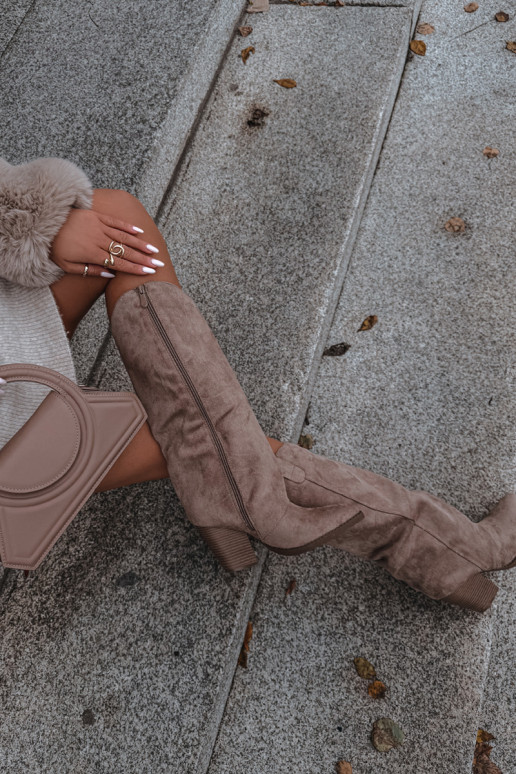 voodriga pika säärega saapad Kauboi saapad kõrge jämeda kontsagaEco Suedeu beeži värvi Sellel onvine voodriga pika säärega saapad Kauboi saapad kõrge jämeda kontsagaEco Suedeu beeži värvi Sellel onvine