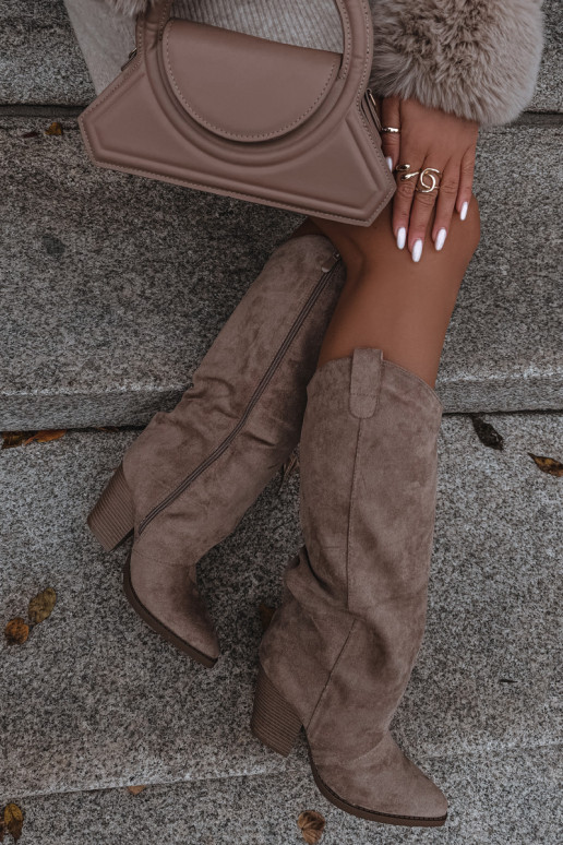 voodriga pika säärega saapad Kauboi saapad kõrge jämeda kontsagaEco Suedeu beeži värvi Sellel onvine voodriga pika säärega saapad Kauboi saapad kõrge jämeda kontsagaEco Suedeu beeži värvi Sellel onvine