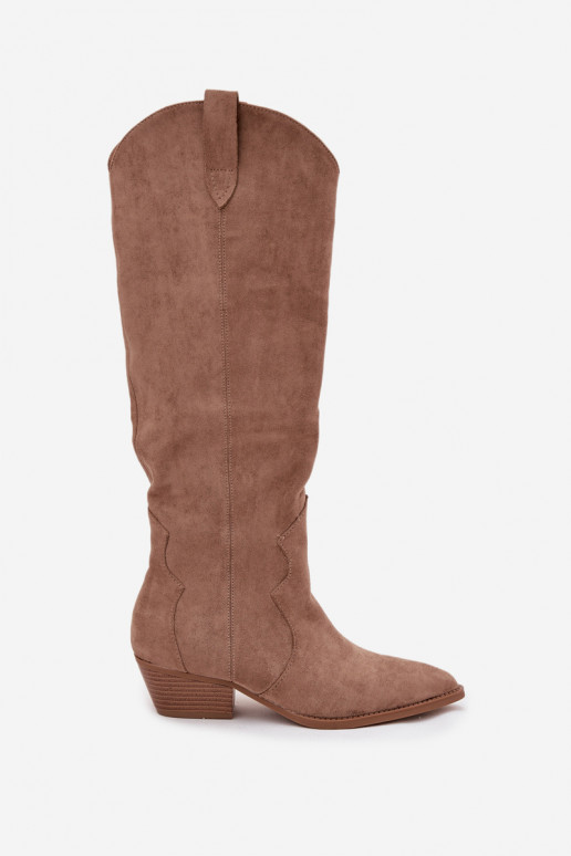 Eco Suedeosissee pika säärega saapad Kauboi saapad Pealiste omad kõrge jämeda kontsaga beeži värvi Jenaya Eco Suedeosissee pika säärega saapad Kauboi saapad Pealiste omad kõrge jämeda kontsaga beeži värvi Jenaya