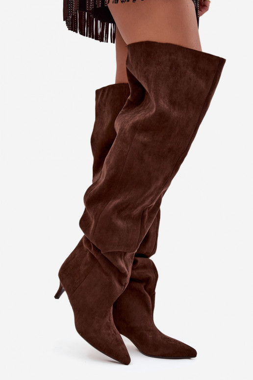 Libisemisvastased naiste kõrged saapad kitsaste kontsadega šokolaadivärvi Ysolienne Libisemisvastased naiste kõrged saapad kitsaste kontsadega šokolaadivärvi Ysolienne