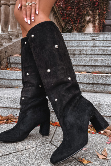 Pealiste pika säärega saapad kõrge jämeda kontsaga Koos Ornatei Detalami msuud Lucinda