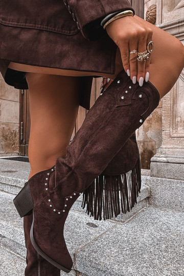 Pealiste omad pika säärega saapad Kauboi saapad Kaunistusega kõrge jämeda kontsaga Czekoladosissee Darella 2