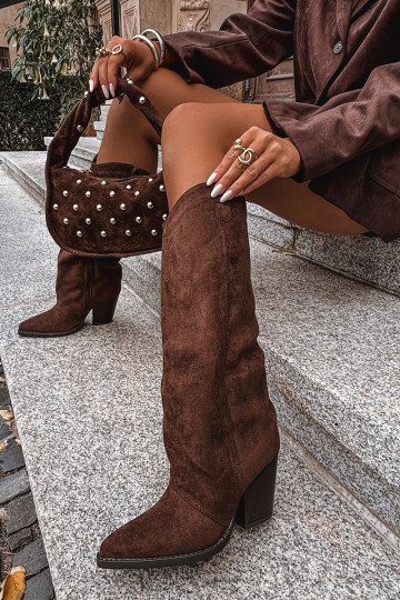 voodriga pika säärega saapad Kauboi saapad kõrge jämeda kontsagaEco Suedeu Czekoladosissee Sellel onvine