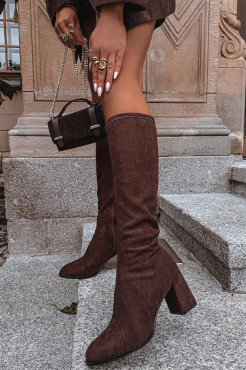naiste pika säärega saapad kõrge jämeda kontsagaEco Suedeu Czekoladosissee Yelisse 2