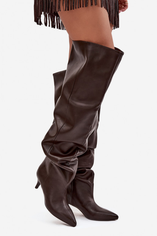 Libisemisvastased naiste kõrged saapad kitsaste kontsadega šokolaadivärvi Ysolienne Libisemisvastased naiste kõrged saapad kitsaste kontsadega šokolaadivärvi Ysolienne