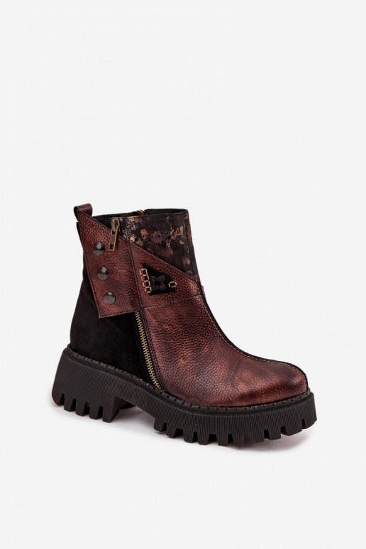 Pealhk voodriga Pealiste poolsaapad platvormiga Ja lamedad kontsad Sellel onciejka 06140-02 pruunid värvi