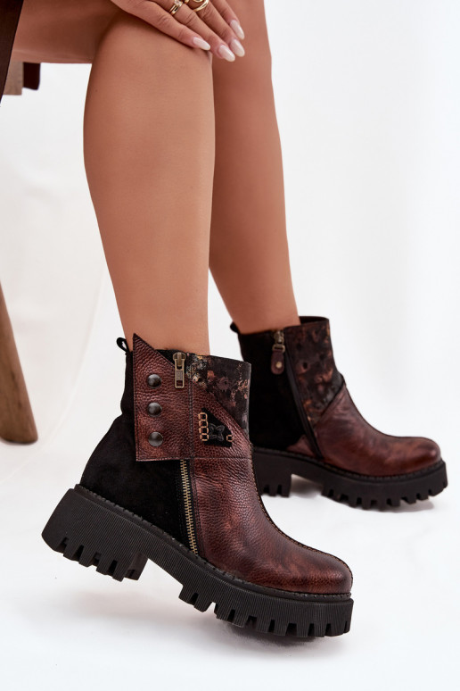 Pealhk voodriga Pealiste poolsaapad platvormiga Ja lamedad kontsad Sellel onciejka 06140-02 pruunid värvi