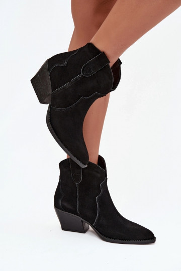 Keenud kauboistiilis naiste saapad naturaalsest sametist Beretta must