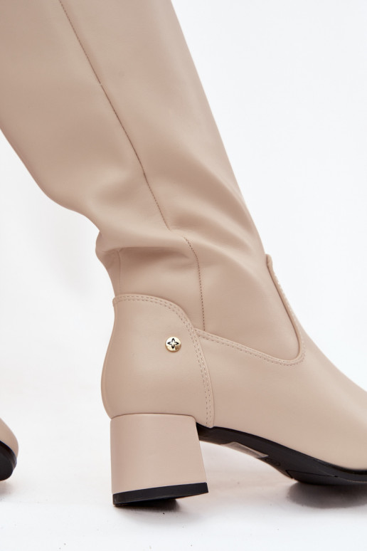 Pealhk voodriga naiste pika säärega saapad kõrge jämeda kontsaga Sellel onciejka A7165-04 beeži värvi Pealhk voodriga naiste pika säärega saapad kõrge jämeda kontsaga Sellel onciejka A7165-04 beeži värvi