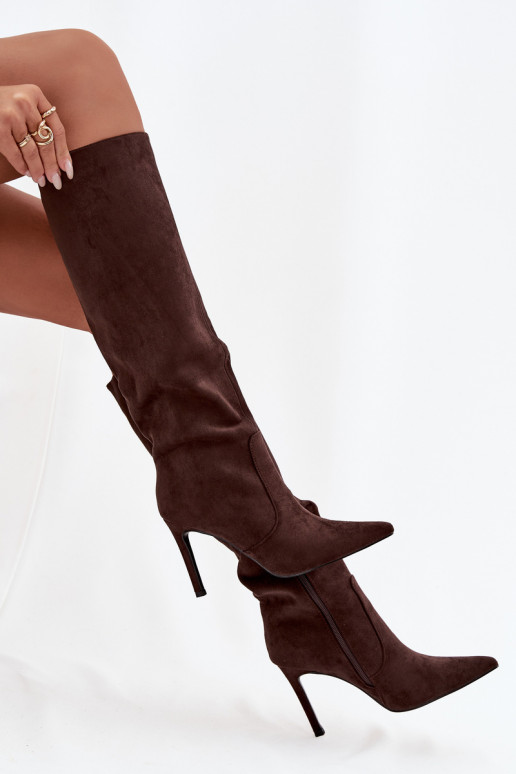 voodriga naiste pika säärega saapad kõrge jämeda kontsagaEco Suedeu Czekoladosissee Rosavine