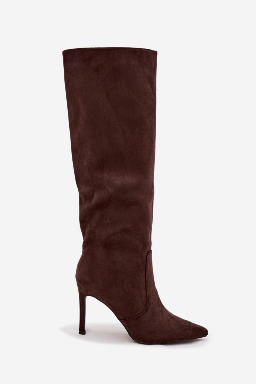 voodriga naiste pika säärega saapad kõrge jämeda kontsagaEco Suedeu Czekoladosissee Rosavine