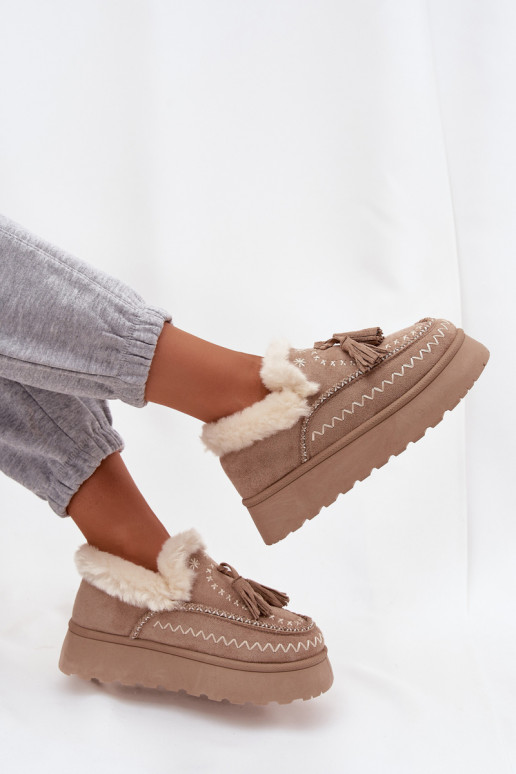 nööpidega lumesaapad Pealiste omad platvormiga karusnahaga Ja Fringes beeži värvi Ferayne