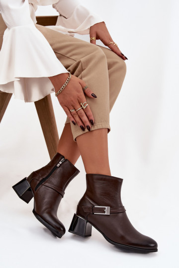 Pealhk Pealiste poolsaapad kõrge jämeda kontsaga neetide ja pandlaga Zazoo 60562 Czekoladosissee