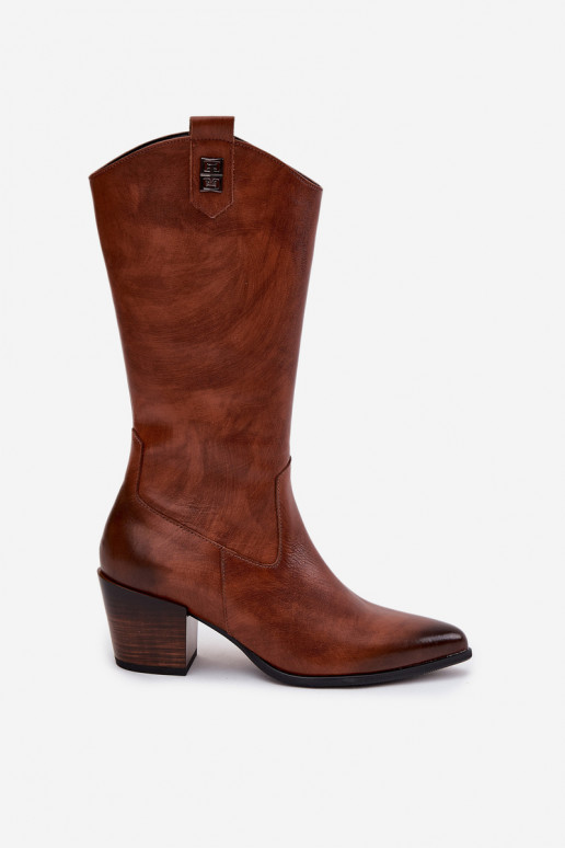 Pealhk pika säärega saapad Kauboi saapad kõrge jämeda kontsaga voodriga Zazoo 70155 pruunid värvi