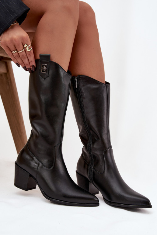 Pealhk pika säärega saapad Kauboi saapad kõrge jämeda kontsaga voodriga Zazoo 70155 msuud