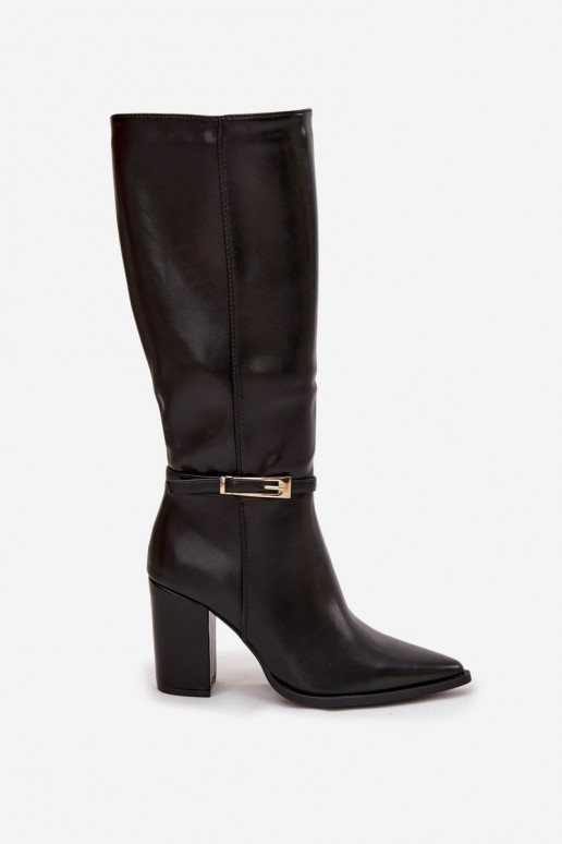 naiste pika säärega saapad kõrge jämeda kontsaga neetide ja pandlaga voodriga msuud Cirella