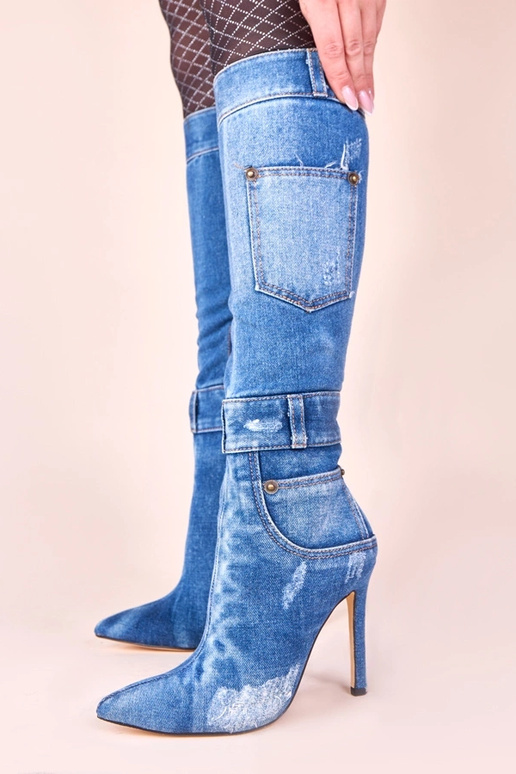 Denim pikkade varbaga saapad kontsil...