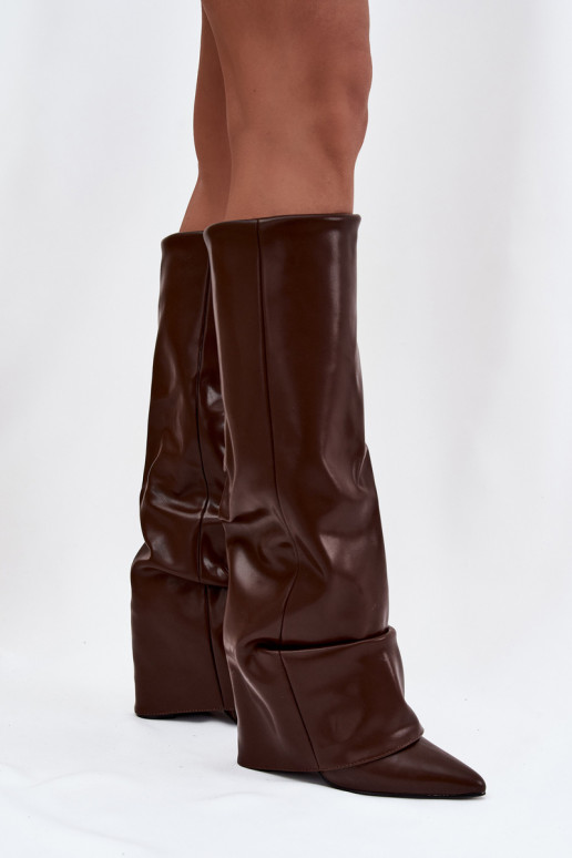 voodriga naiste pika säärega saapadINysisseiniętą Cholesisseką kõrge jämeda kontsaga Czekoladosissee Elivira