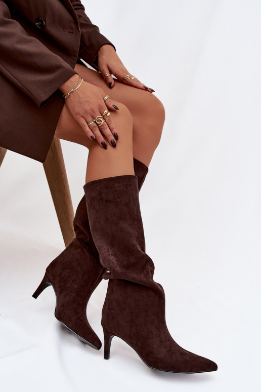 naiste pika säärega saapad Slip-on voodriga kõrge jämeda kontsaga Czekoladosissee Olivienne