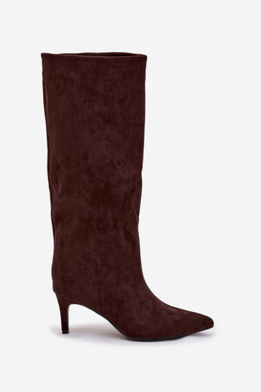 naiste pika säärega saapad Slip-on voodriga kõrge jämeda kontsaga Czekoladosissee Olivienne