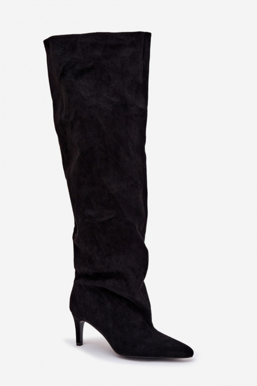 naiste pika säärega saapad kõrge jämeda kontsaga Slip-on msuud Sellel onvilla