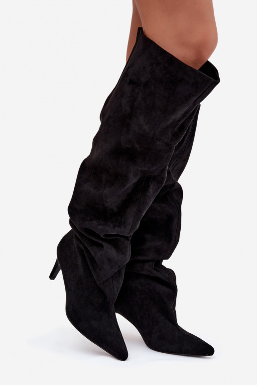 naiste pika säärega saapad kõrge jämeda kontsaga Slip-on msuud Sellel onvilla