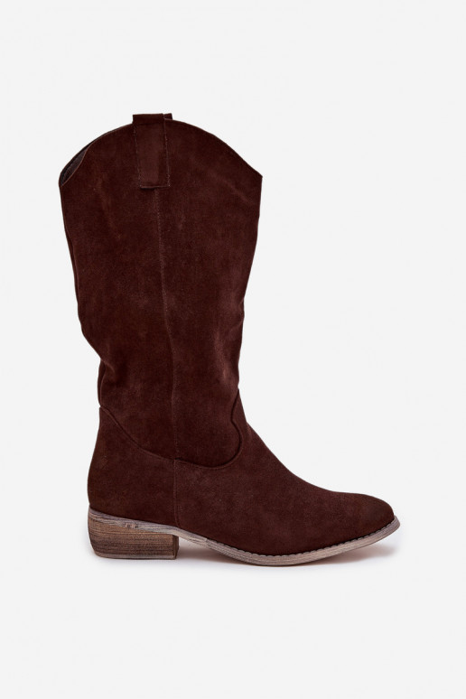 pika säärega saapad Kauboi saapad Sellel ondala kontsagaEco Suedeu Czekoladosissee Cherrie