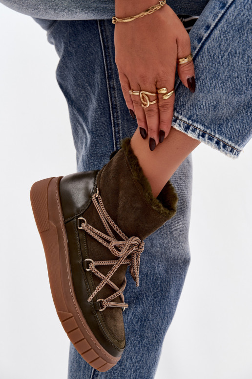 nööpidega lumesaapad Pealiste omad saapad koos stiilsete detailidega khakivärvi Isalisse