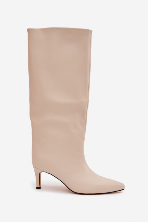 naiste pika säärega saapad Slip-on voodriga kõrge jämeda kontsaga Elevandiluu värvi Olivienne