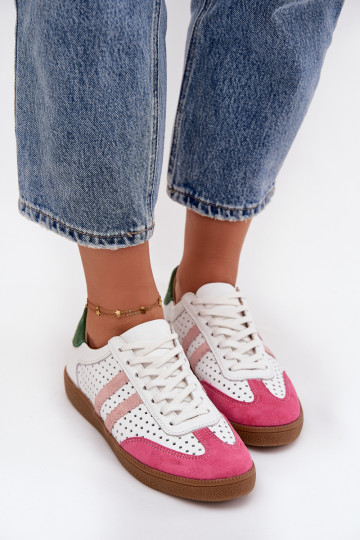 Pealhk Ažuurne Sneakers tüüpi jalanõud Pealiste omad Zazoo N1318 Valget-Tumeroosad värvi