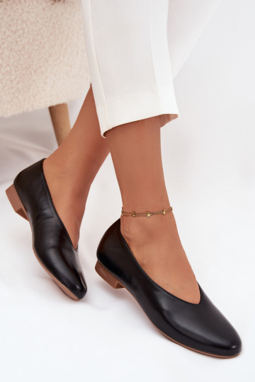 Naiste ballerina kingad kunstnahast laia kontsaga mustas värvis Olyssia