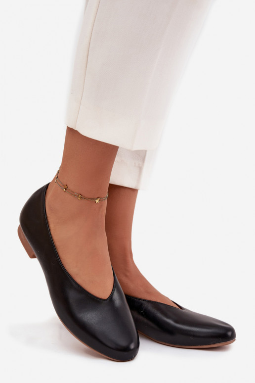 Naiste ballerina kingad kunstnahast laia kontsaga mustas värvis Olyssia