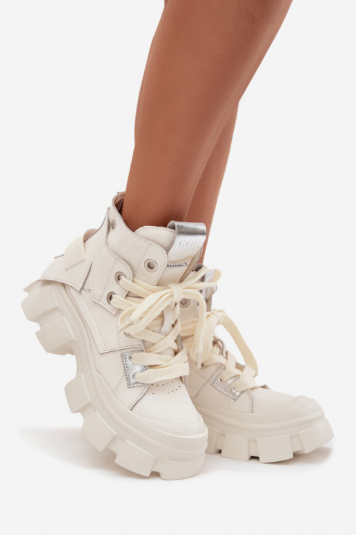 Nahksoojad spordistiilis saapad GOE SS2N4055 valge