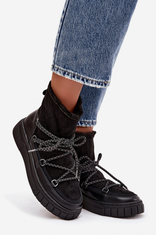 Must värvi naiste talvesaapad stiilsete detailidega Isalisse