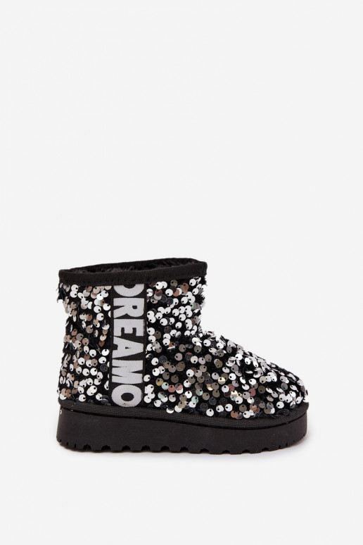 Laste lumesaapad soojendusega, läikivate soomustega musta ja hõbedase värviga Rebbica