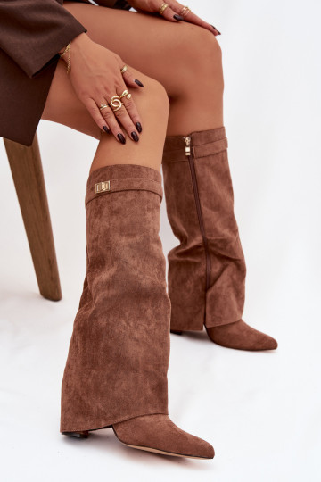 pika säärega saapad Eco Suedeosissee Obcas Słupek Lossi juurde voodriga INysisseinięta Cholesisseka beeži värvi Evyra