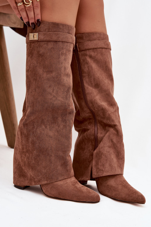 pika säärega saapad Eco Suedeosissee Obcas Słupek Lossi juurde voodriga INysisseinięta Cholesisseka beeži värvi Evyra