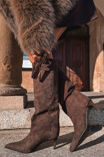 naiste pika säärega saapadEco Suedeu Slip-on kõrge jämeda kontsaga Czekoladosissee Phelin 2