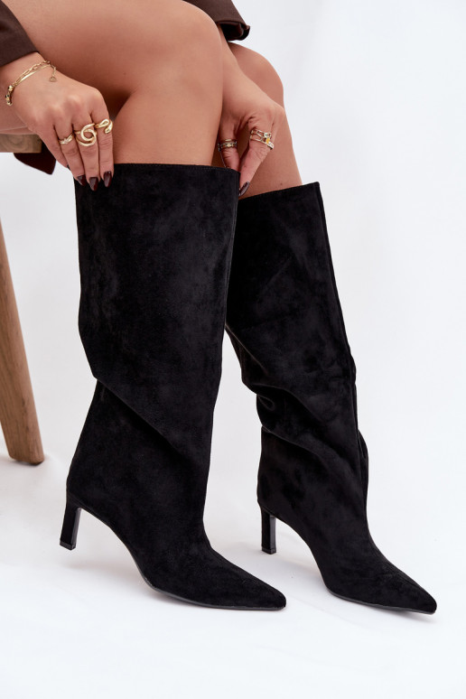 naiste pika säärega saapadEco Suedeu Slip-on kõrge jämeda kontsaga msuud Phelin