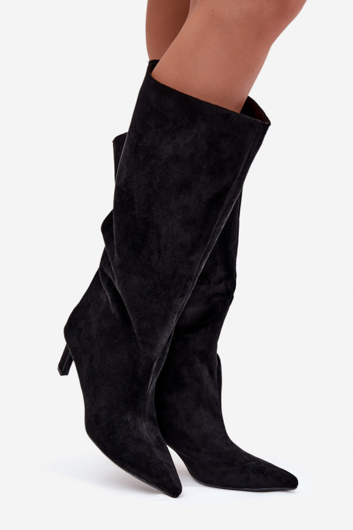 naiste pika säärega saapadEco Suedeu Slip-on kõrge jämeda kontsaga msuud Phelin