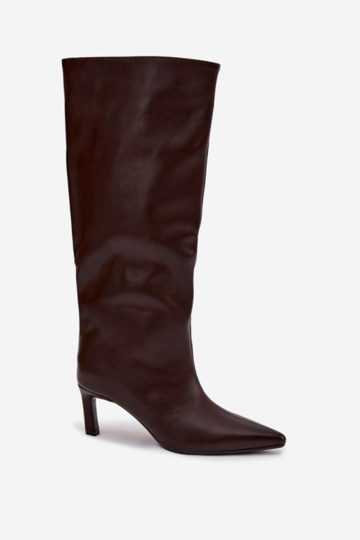 naiste pika säärega saapad Slip-on kõrge jämeda kontsaga Õmblemisega Czekoladosissee Olyvia