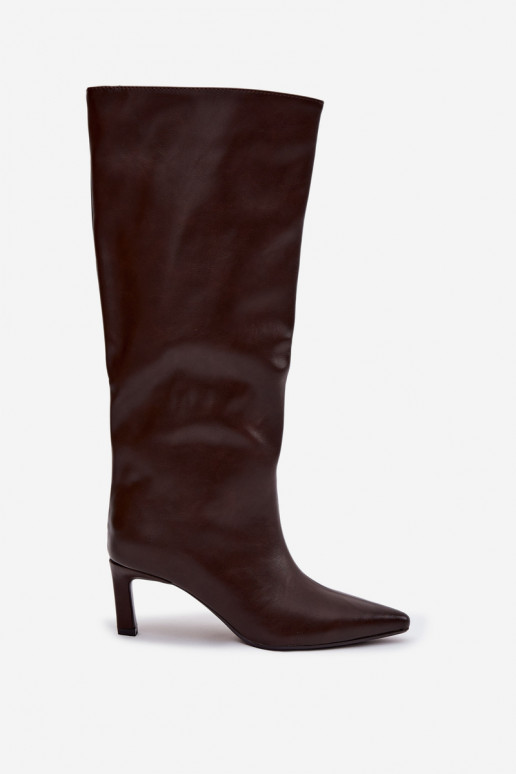 naiste pika säärega saapad Slip-on kõrge jämeda kontsaga Õmblemisega Czekoladosissee Olyvia