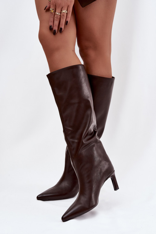 naiste pika säärega saapad Slip-on kõrge jämeda kontsaga Õmblemisega Czekoladosissee Olyvia