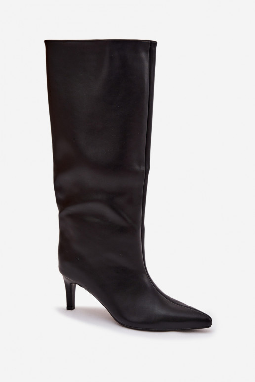 naiste pika säärega saapad Slip-on kõrge jämeda kontsaga Õmblemisega msuud Olyvia