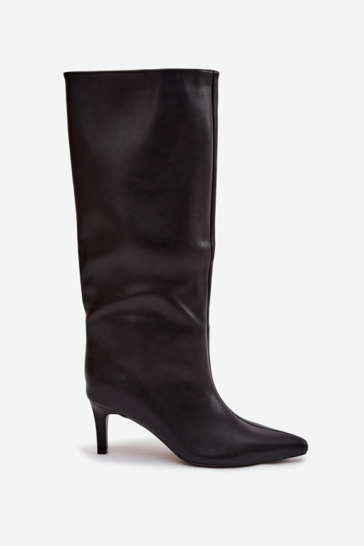 naiste pika säärega saapad Slip-on kõrge jämeda kontsaga Õmblemisega msuud Olyvia