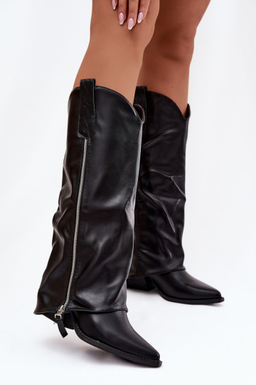 pika säärega saapad Kauboi saapad kõrge jämeda kontsaga eko-nahast msuud Palira