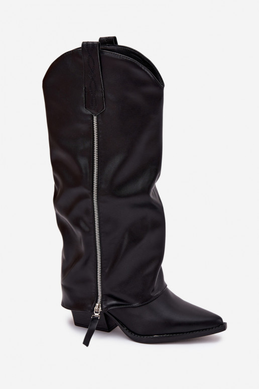 pika säärega saapad Kauboi saapad kõrge jämeda kontsaga eko-nahast msuud Palira