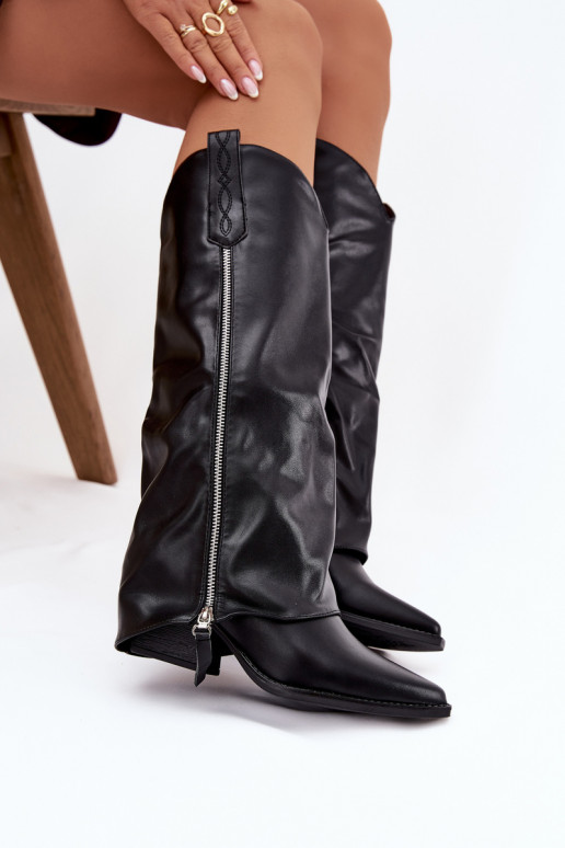 pika säärega saapad Kauboi saapad kõrge jämeda kontsaga eko-nahast msuud Palira